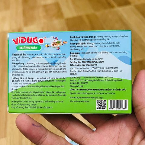 Dán say tàu xe VIDUGO - Hộp 2 miếng