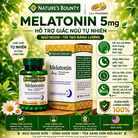 Viên uống Hỗ trợ giấc ngủ  Nature's Bounty Melatoni n (60 viên) giúp ngủ sâu giấc, thư giãn giảm căng thẳng