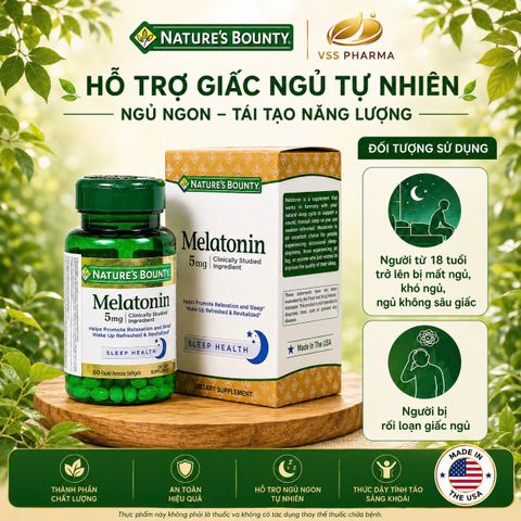 Viên uống Hỗ trợ giấc ngủ  Nature's Bounty Melatoni n (60 viên) giúp ngủ sâu giấc, thư giãn giảm căng thẳng