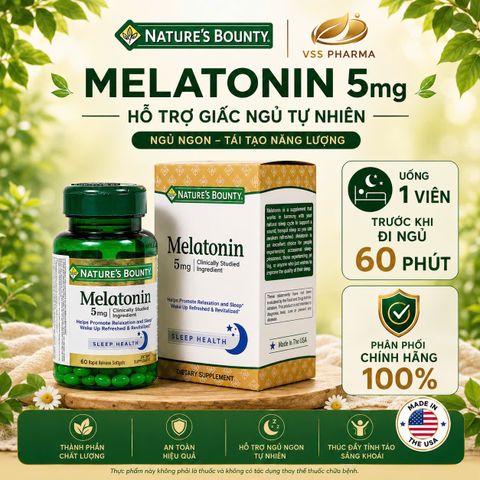 Viên uống Hỗ trợ giấc ngủ  Nature's Bounty Melatoni n (60 viên) giúp ngủ sâu giấc, thư giãn giảm căng thẳng