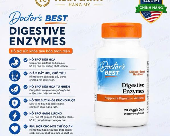 Doctor's Best Digestive Enzymes 90 viên - Hỗ trợ tiêu hóa và hấp thu dinh dưỡng hiệu quả, men tiêu hóa enzyms