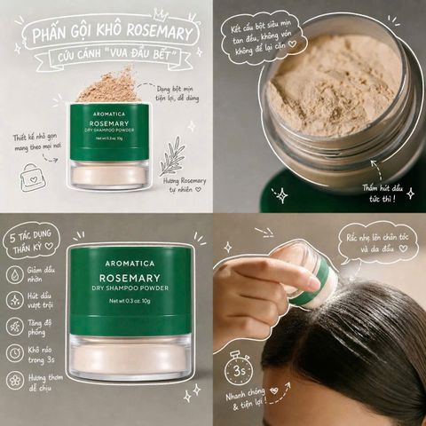 Dầu Gội Khô Aromatica Rosemary Dry Shampoo Powder