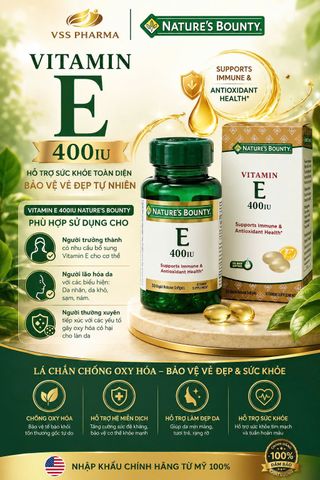 Thực phẩm bảo vệ sức khỏe Vitamins E400UI Nature's Bounty (lọ 30 viên)