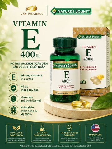 Thực phẩm bảo vệ sức khỏe Vitamins E400UI Nature's Bounty (lọ 30 viên)
