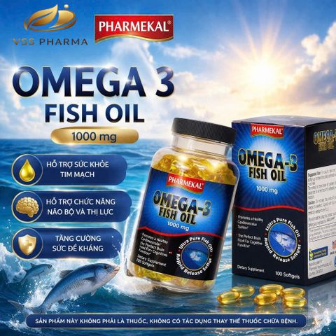 Viên uống Dầu cá OMEGA 3 FISH OIL 1000mg - Hỗ trợ trí não và thị lực (H100 viên) Pharmekal-USA