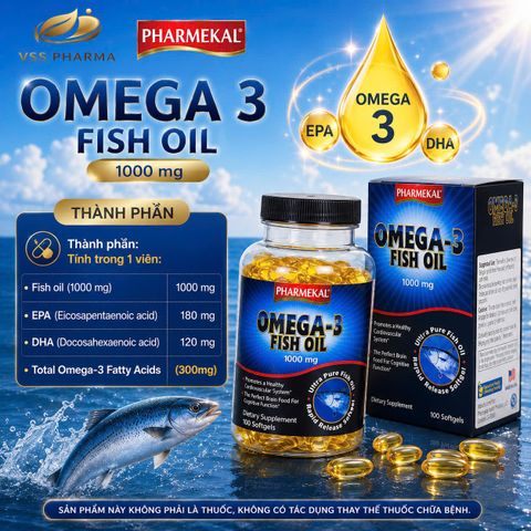 Viên uống Dầu cá OMEGA 3 FISH OIL 1000mg - Hỗ trợ trí não và thị lực (H100 viên) Pharmekal-USA