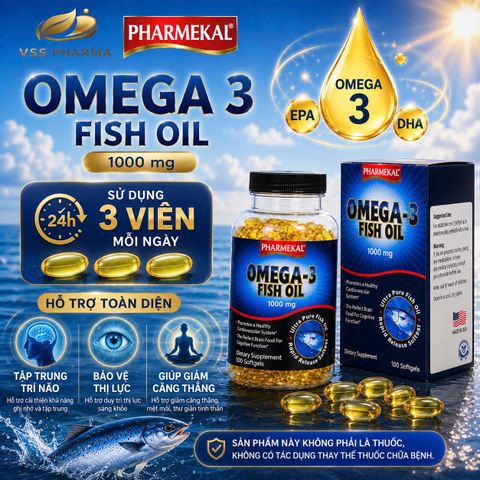 Viên uống Dầu cá OMEGA 3 FISH OIL 1000mg - Hỗ trợ trí não và thị lực (H100 viên) Pharmekal-USA