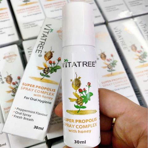 Xịt Keo Ong Vitatree Super Propolis Spray Complex with Honey 100% Tự Nhiên 30 mL - Giảm Đau Họng - Kháng Viêm - Sử Dụng cho Trẻ Em Từ 2 Tuổi Trở Lên - S/P Chuẩn Úc