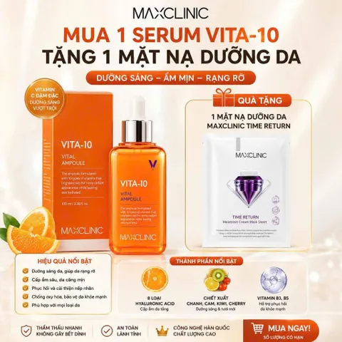 SERUM MAXCLINIC VITA-10 VITAL AMPOULE 100ML TẶNG MẶT NẠ