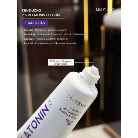 KEM DƯỠNG SÁNG MỜ THÂM CẤP ẨM Maxclinic Melatonin 7% Liposome Cream 50ml