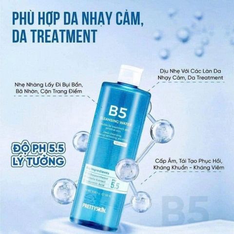 NƯỚC TẨY TRANG B5 PRETTYSKIN CLEANS WATER 500ML LÀM SẠCH SÂU, DỊU NHẸ, PHỤC HỒI DA