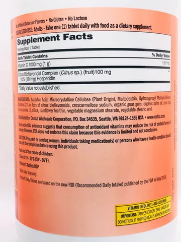 Viên bổ sung C hỗ trợ hệ miễn dịch Kirkland Signature Vitamin C 1,000mg 500 V