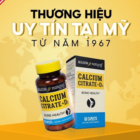 Calcium Citrate + D3 hữu cơ Mason Natural USA 60 viên