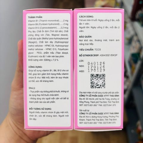 Vitamin B1- B6 - B12 Hộp 100 viên - Bổ sung vitamin 3B hồng MẪU MỚI