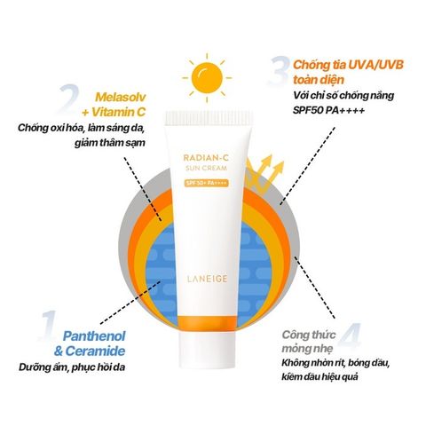(Móp hộp) Kem chống nắng dưỡng sáng Laneige Radian C Sun Cream SPF50 - Fullsize 50ml Chính Hãng