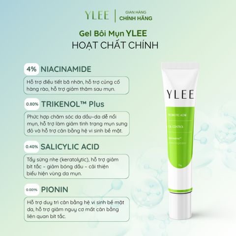 (Tuýp 15g) Gel Bôi Mụn Tuổi Dậy Thì YLEE Cho Mụn Trứng Cá, Mụn Sưng Đỏ. Hỗ Trợ Giảm Mụn, Dưỡng Sáng Da
