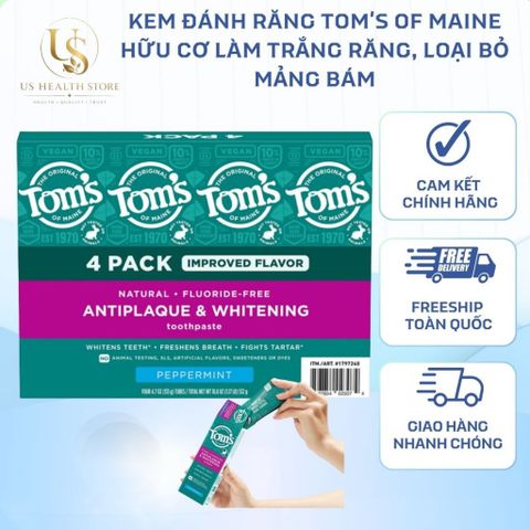[ HỎA TỐC] Kem đánh răng Tom's of Maine hữu cơ làm trắng răng, loại bỏ mảng bám