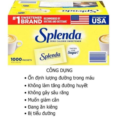 [ HỎA TỐC] 1 Hộp Đường ăn kiêng Splenda Zero Calorie Sweetener 1000 gói - Mỹ