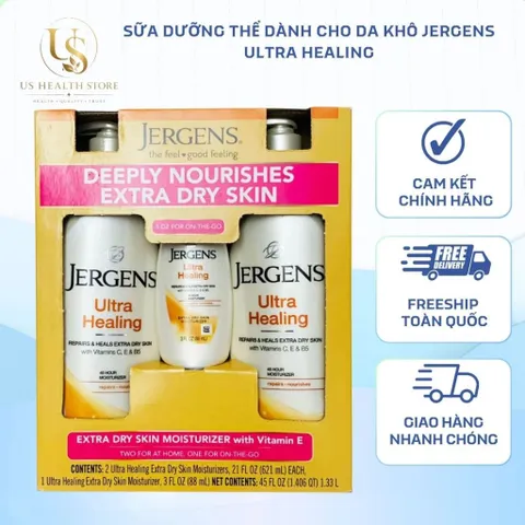 [ hỏa tốc] Bộ 3 sản phẩm dưỡng thể Jergens Ultra Healing (621ml x2)+88ml (Mẫu mới)