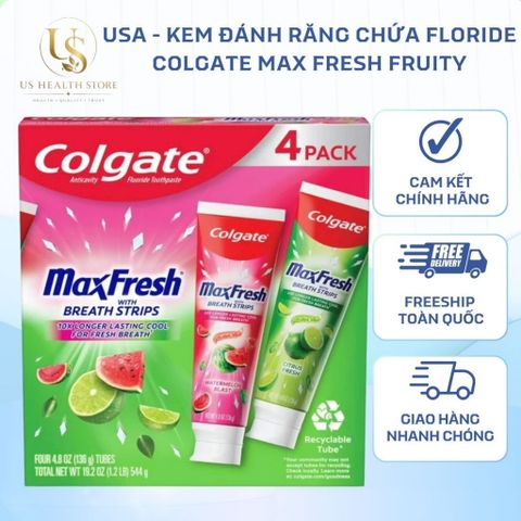[ HỎA TỐC] Kem đánh răng chứa floride Colgate Max Fresh Fruity HÀNG MỸ