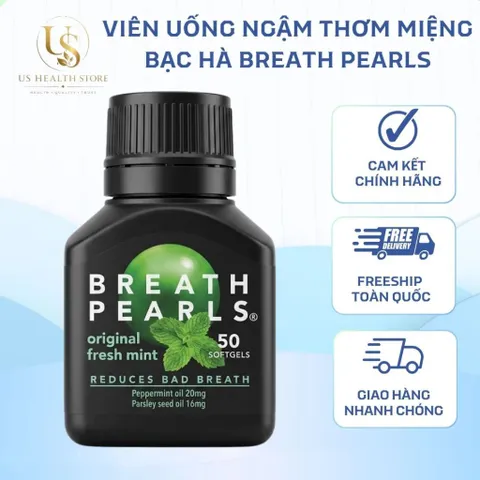 [ HỎA TỐC] Viên uống thơm miệng Breath Pearls Freshens Breath Soothes The Stomach ÚC - 50 viên