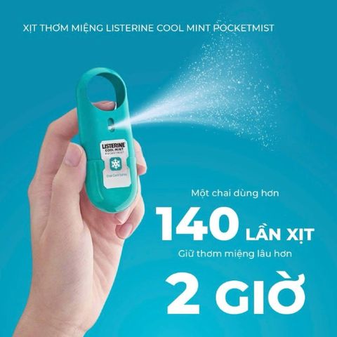 [ HOẢ TỐC] Bộ 2 chai nước xịt thơm miệng Listerine Cool Mint Pocketmist của Mỹ