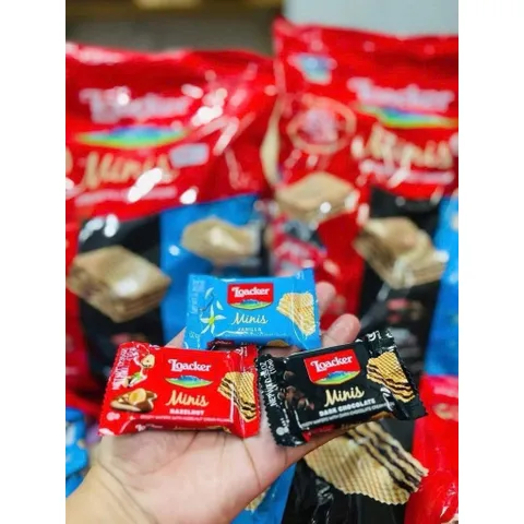 [ hỏa tốc] Bánh xốp nhân kem Loacker Minis (Hazelnut, Vanilla, Chocolate) gói 800g hàng Mỹ