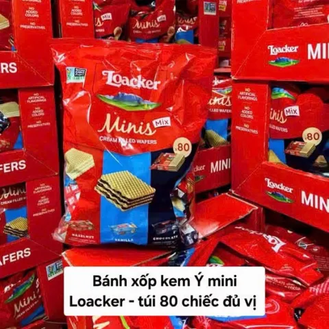 [ hỏa tốc] Bánh xốp nhân kem Loacker Minis (Hazelnut, Vanilla, Chocolate) gói 800g hàng Mỹ