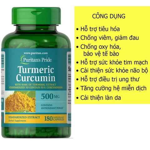 Tinh bột nghệ turmeric curcumin 500mg Puritan’s Pride 180 viên