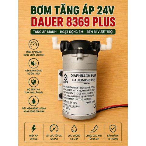 Bơm Tăng Áp 24v Dauer 8369 Plus - Hàng tháo máy Karofi chưa qua sử dụng tặng kèm cút nối.