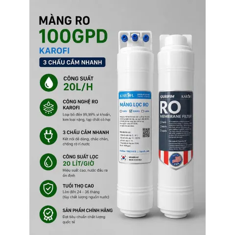 Màng Lọc Ro 100GPD Karofi - Hàng Chính Hãng Dạng 3 Chấu Cắm Nhanh, Công Suất 20L/H