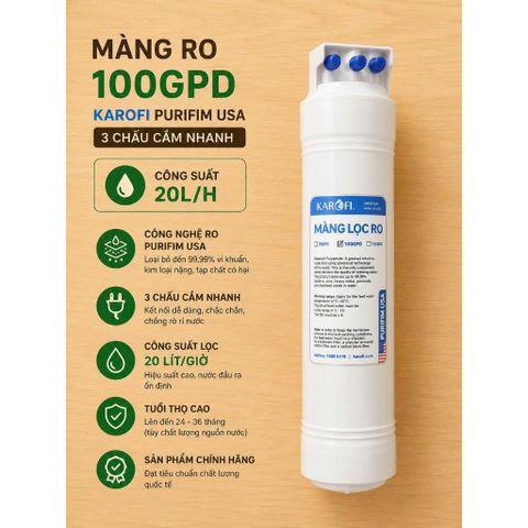 Màng Ro 100gpd Karofi Purifim Mỹ Chính Hãng, 3 Chấu Cắm Nhanh, Công Suất 20l/H