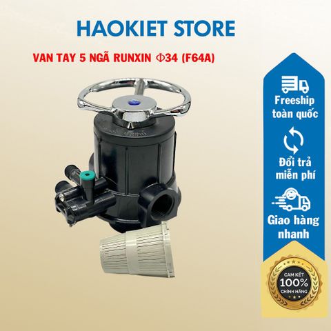 Van Tay Runxin F64A - 5 Ngã Phi Φ27, Φ34 - Van lọc dùng cho cột Cation làm mềm nước.