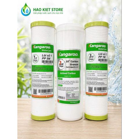 Bộ 3 lõi lọc nước dùng Kangaroo Extra 123 dùng cho máy lọc nước có 3 cốc lọc 10inch (Mẫu mới 2024)