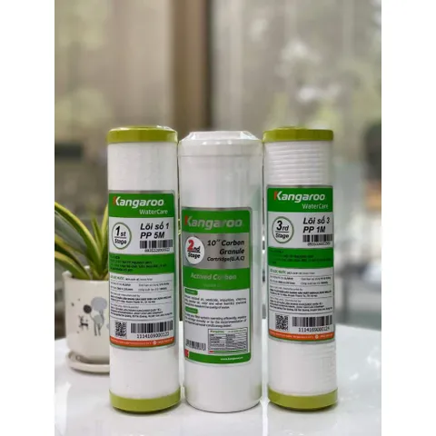 Bộ 3 lõi lọc nước dùng Kangaroo Extra 123 dùng cho máy lọc nước có 3 cốc lọc 10inch (Mẫu mới 2024)