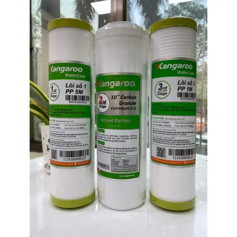 Bộ 3 lõi lọc nước dùng Kangaroo Extra 123 dùng cho máy lọc nước có 3 cốc lọc 10inch (Mẫu mới 2024)