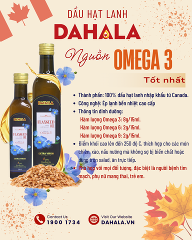 (Set 2 chai 250ml) - Dầu hạt lanh ép lạnh bền nhiệt DAHALA , giàu Omega 3,6,9