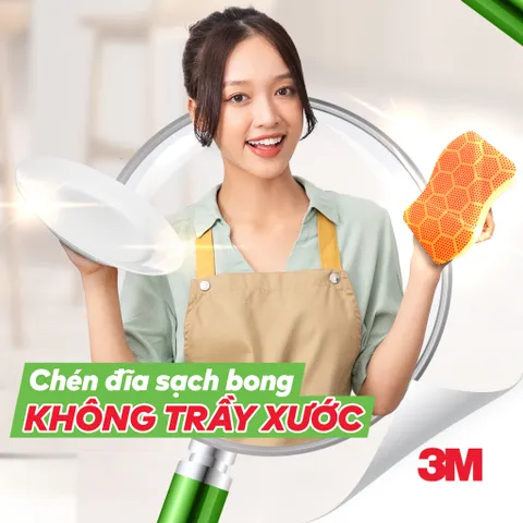 Combo 10 miếng rửa chén hạt mài nổi 3M Scotch-Brite màu cam, không trầy xước, hình sóng | Thái Lan