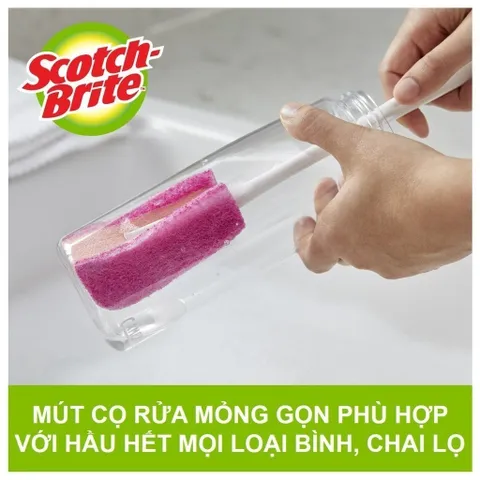 Combo 2 cây cọ rửa bình 3M™ Scotch-brite®, màu hồng, 36cm, cọ rửa chai lọ tiện lợi - Không trầy xước
