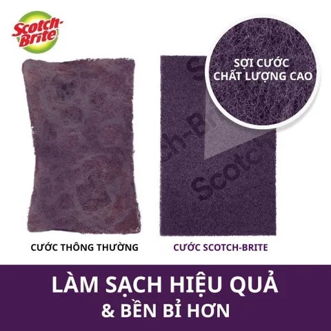 Gói 4 miếng cước cọ rửa siêu mạnh 3M Scotch 7447, 10cm x 15cm, sản xuất tại Thái Lan