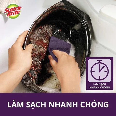 Gói 4 miếng cước cọ rửa siêu mạnh 3M Scotch 7447, 10cm x 15cm, sản xuất tại Thái Lan