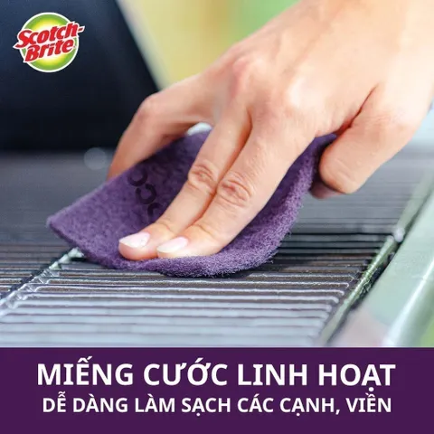 Gói 4 miếng cước cọ rửa siêu mạnh 3M Scotch 7447, 10cm x 15cm, sản xuất tại Thái Lan