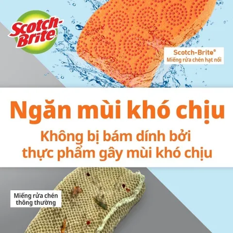Combo 10 miếng rửa chén hạt mài nổi 3M Scotch-Brite màu cam, không trầy xước, hình sóng | Thái Lan