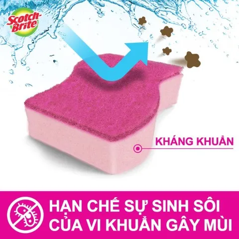 Combo 5 miếng rửa chén 3M Scotch màu hồng, hình sóng, không trầy xước - Kháng khuẩn | Thái Lan