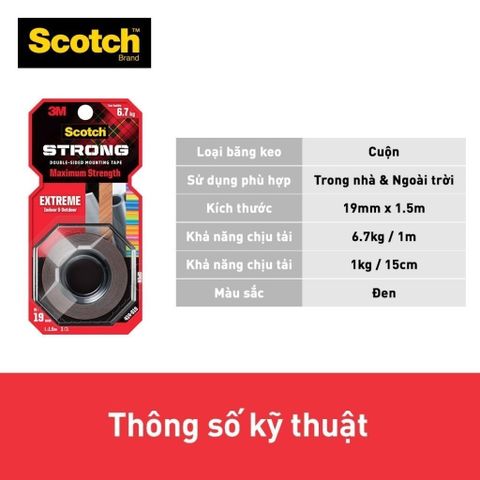 Băng dính hai mặt siêu chịu lực 3M Scotch  414-S19, 19 mm x 1.5 m, chịu trọng tải 6,7kg | Xuất xứ Mỹ