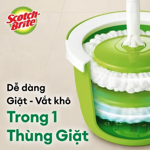 Bộ lau nhà 3M Scotch-Brite xoay 360 độ, thông minh thế hệ mới – Màu xanh | Bền, nhẹ, sợi Microfiber