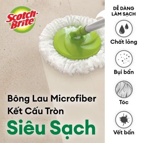 Bộ lau nhà 3M Scotch-Brite xoay 360 độ, thông minh thế hệ mới – Màu xanh | Bền, nhẹ, sợi Microfiber