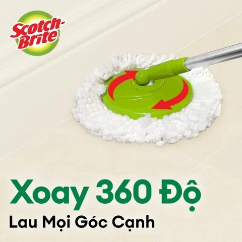 Bộ lau nhà 3M Scotch-Brite xoay 360 độ, thông minh thế hệ mới – Màu xanh | Bền, nhẹ, sợi Microfiber