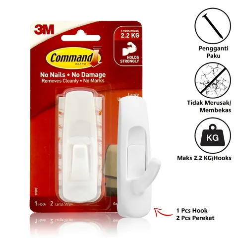 Móc dính tường 3M COMMAND™ 17003ANZ, chịu trọng tải 2,2 kg/móc - 1 móc/vỉ | Sản xuất tại Singapore