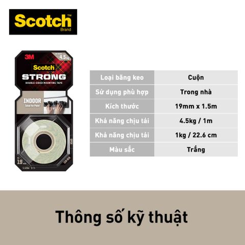 Băng dính hai mặt chịu lực 3M Scotch 110-S19 dùng trong nhà 110-S19, chịu trọng tải 4,5kg (1cuộn)